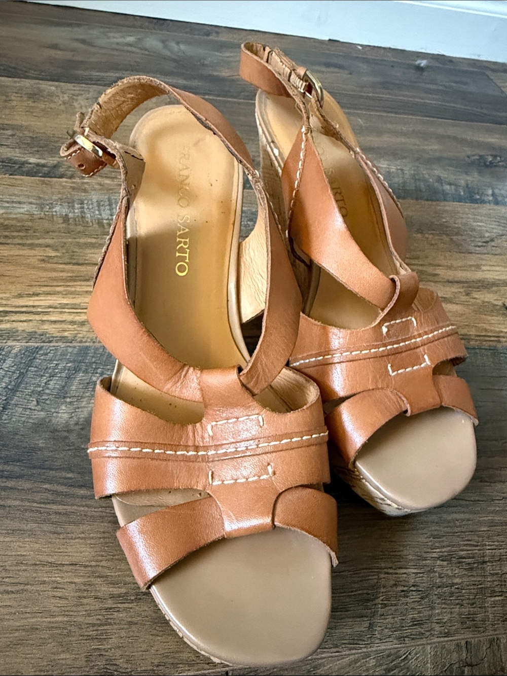 Franco Sarto Cognac Leather Slingback Sandals